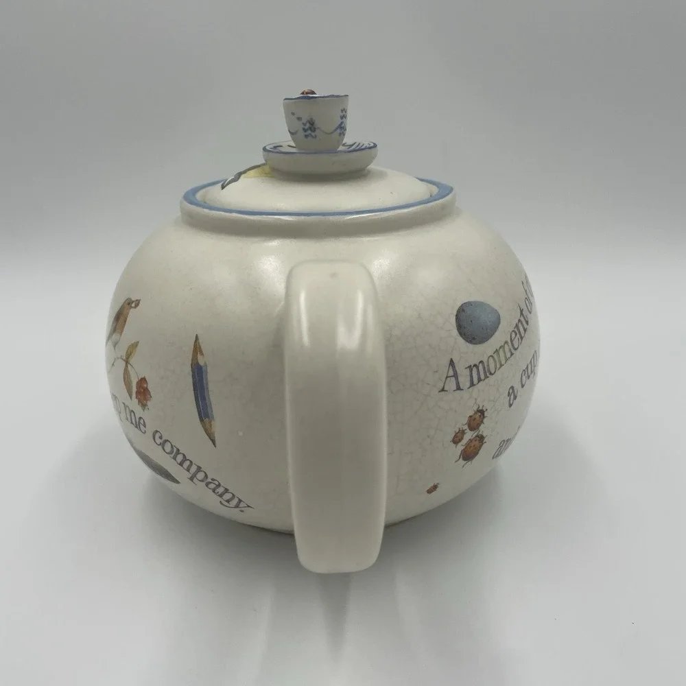 90s Cottagecore Teapot with Birds Vtg Marjolein Bastin Nature Friendship Poem